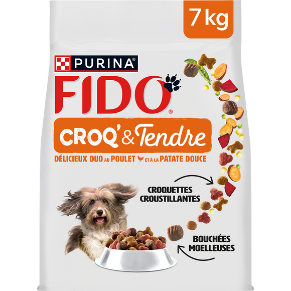 Croquettes croq'&tendre poulet patate douce pour chiens FIDO - 7kg