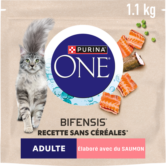 Croquettes pour chat adulte sans céréales saumon Purina ONE 1,1Kg