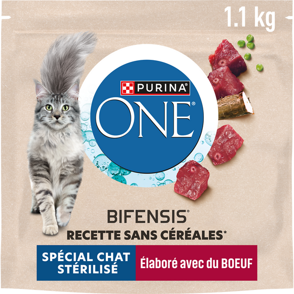 Croquettes pour chat spécial stérilisé au boeuf Purina ONE 1,1kg