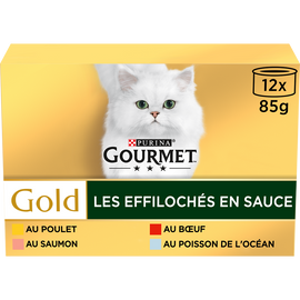 Sachets fraîcheur pour chat Les Effilochés en Sauce GOURMET GOLD, 12x85g