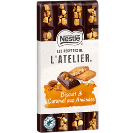 Chocolat noir extra fin biscuit et caramel aux amandes LES RECETTES DEL'ATELIER, tablette de 170g