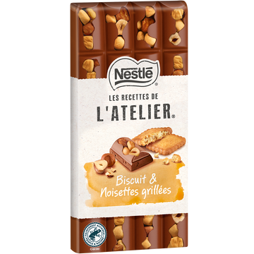 Chocolat lait biscuit noisettes grillées NESTLE L'ATELIER - Tablette 170g