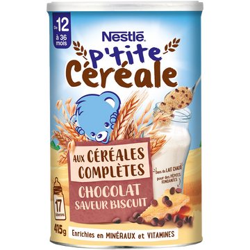NESTLE P'TITE CEREALE - Céréales complètes chocolat biscuit, dès 12 mois - 415g