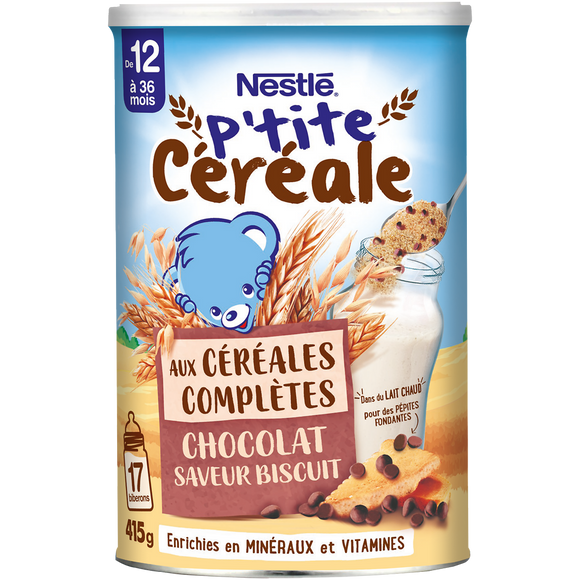 NESTLE P'TITE CEREALE - Céréales complètes chocolat biscuit, dès 12 mois - 415g