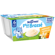 NESTLE P'TIT BRASSE - Dessert lacté pour bébés à l'abricot avec arômesnaturels, de 6 à 12 mois - 4x90g