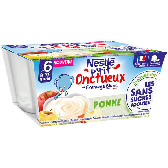 Desserts lactés P'TIT ONCTUEUX SSA Pomme 6M+ NESTLE - 4x90g