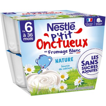 Desserts lactés P'TIT ONCTUEUX SSA Nature 6M+ NESTLE - 8x90g