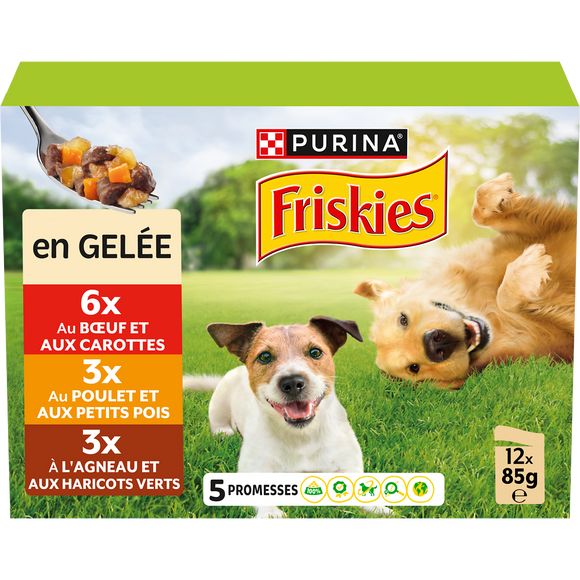 Pâtée pour chiens aux Viandes et Légumes en Gelée FRISKIES - boîte 12x85g