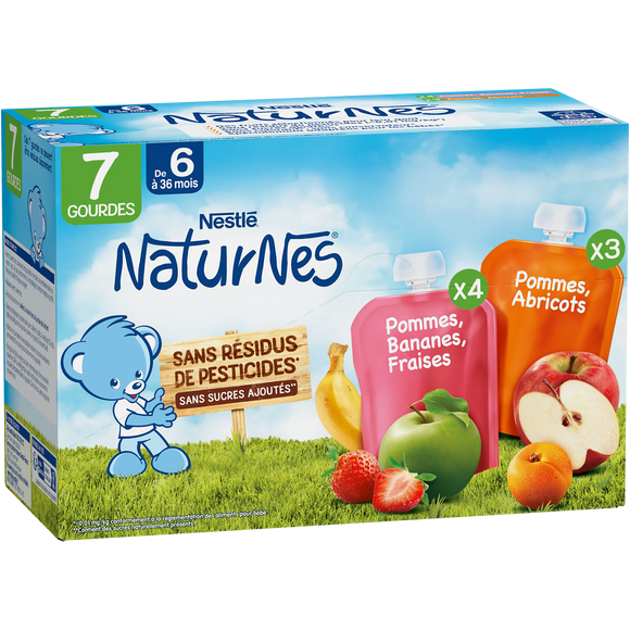 Gourdes Pommes bananes fraises /Pommes abricots 6M+ NATURNES - 7x90g