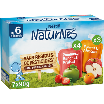 NESTLE NATURNES - Pommes bananes fraises /Pommes abricots, de 6 à 12 mois - 7x90g