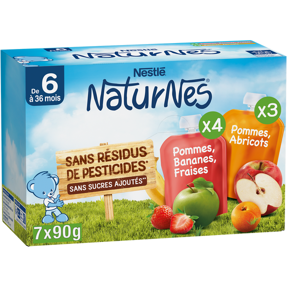 NESTLE NATURNES - Pommes bananes fraises /Pommes abricots, de 6 à 12 mois - 7x90g