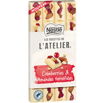 Chocolat blanc cranberries amandes NESTLE L'ATELIER - Tablette 150g