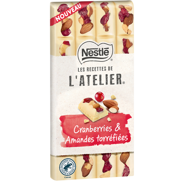 Chocolat blanc cranberries amandes NESTLE L'ATELIER - Tablette 150g