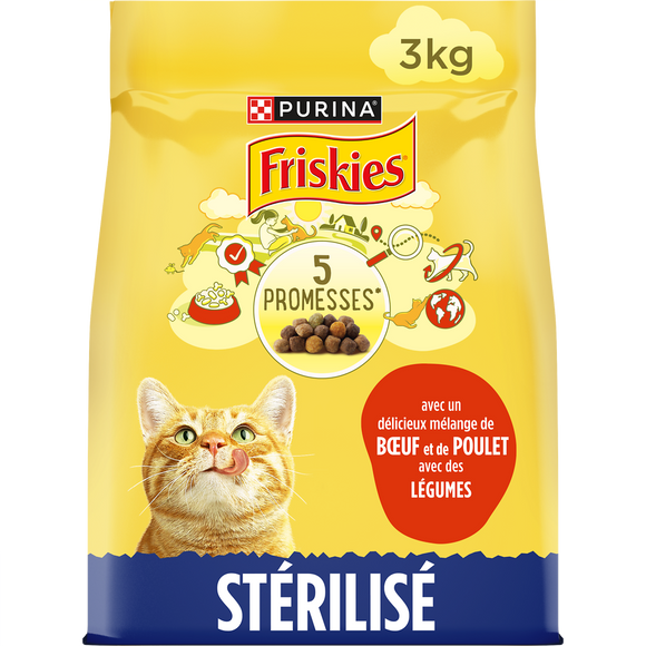 Croquettes pour chat adulte Boeuf et Poulet FRISKIES - 3kg