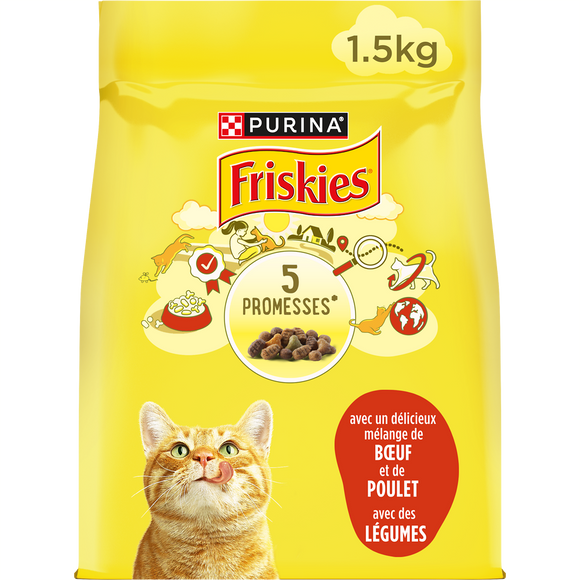 Croquettes pour chat adulte Boeuf et Poulet FRISKIES - 1,5kg