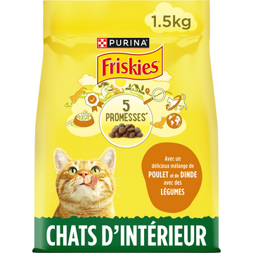 Croquettes pour chat d'intérieur Poulet Légumes FRISKIES 1,5kg