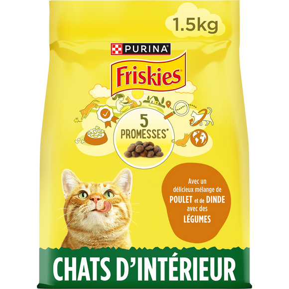 Croquettes pour chat d'intérieur Poulet Légumes FRISKIES 1,5kg