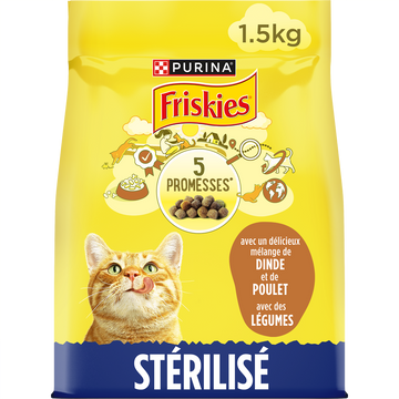 Croquettes pour chat adulte stérilisé Dinde et Poulet FRISKIES - 1,5kg