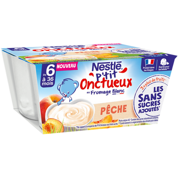 Desserts lactés P'TIT ONCTUEUX SSA Pêche 6M+ NESTLE - 4x90g