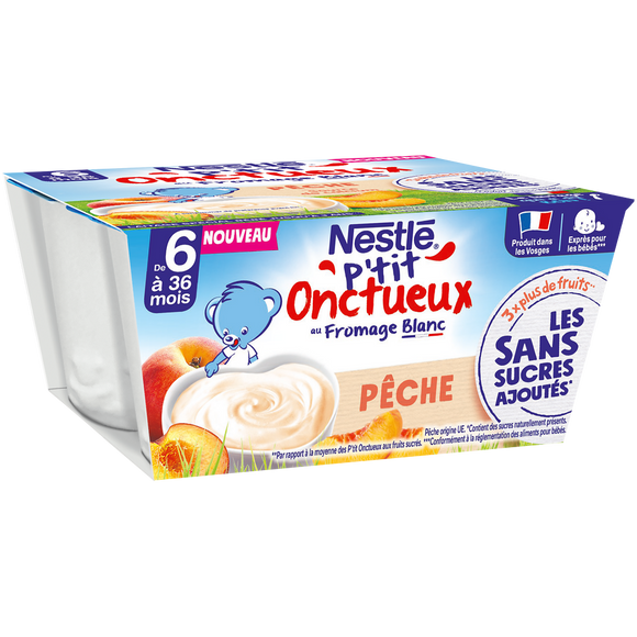 Desserts lactés P'TIT ONCTUEUX SSA Pêche 6M+ NESTLE - 4x90g