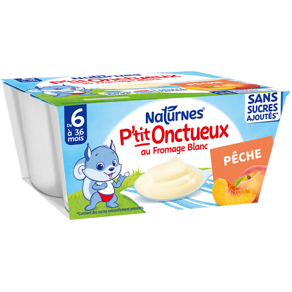 NESTLE P'TIT ONCTUEUX - Dessert bébé Pêche, de 6 à 12 mois - 4x90g