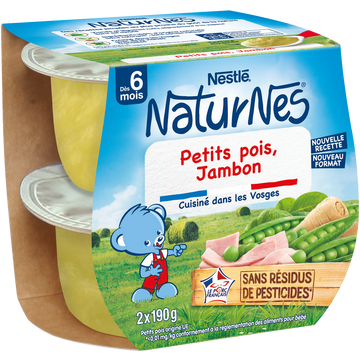 Plats complets Petit pois jambon 6M+ NATURNES - 2x190g
