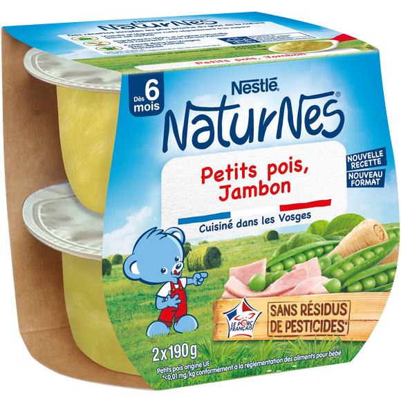 Plats complets Petit pois jambon 6M+ NATURNES - 2x190g