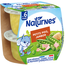 NESTLE NATURNES - Plat bébé du midi Petit pois jambon, de 6 à 12 mois- 2x190g - Repas bébé