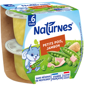 NESTLE NATURNES - Plat bébé du midi Petit pois jambon, de 6 à 12 mois- 2x190g - Repas bébé