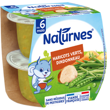NESTLE NATURNES - Plat bébé du midi Haricots verts, dindonneau, de 6 à12 mois - 2x190g - Repas bébé