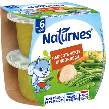 NESTLE NATURNES - Plat bébé du midi Haricots verts, dindonneau, de 6 à12 mois - 2x190g - Repas bébé