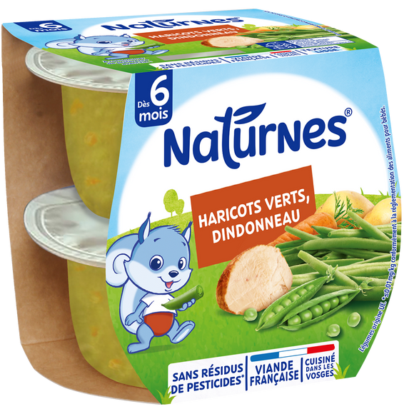NESTLE NATURNES - Plat bébé du midi Haricots verts, dindonneau, de 6 à12 mois - 2x190g - Repas bébé