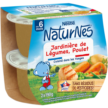 Plats complets Jardinière de légumes poulet 6M+ NATURNES - 2x190g