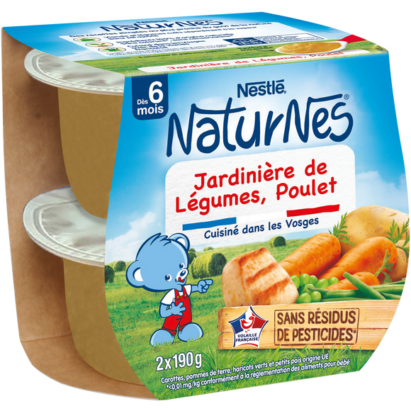 Plats complets Jardinière de légumes poulet 6M+ NATURNES - 2x190g