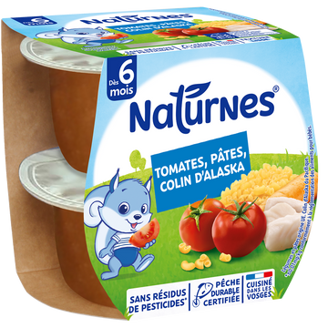 NESTLE NATURNES - Plat bébé du midi Tomate pâtes colin, de 6 à 12 mois- 2x190g - Repas bébé