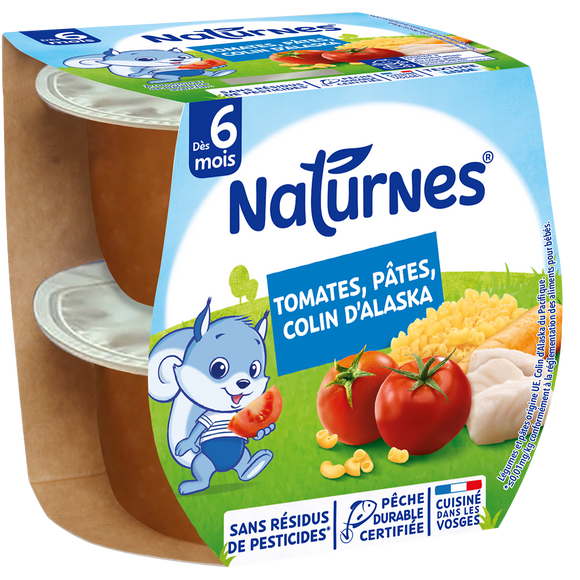NESTLE NATURNES - Plat bébé du midi Tomate pâtes colin, de 6 à 12 mois- 2x190g - Repas bébé