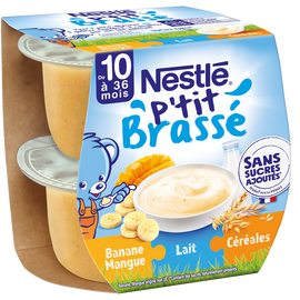 Desserts lactés P'TIT BRASSE 3 EN 1 Banane mangue 10M+ NESTLE - 2x115g