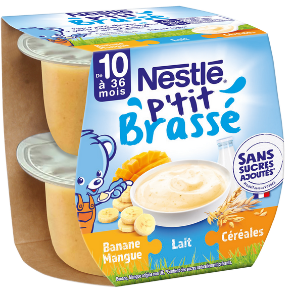 Desserts lactés P'TIT BRASSE 3 EN 1 Banane mangue 10M+ NESTLE - 2x115g