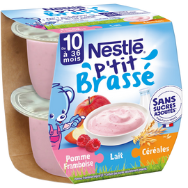 Desserts lactés P'TIT BRASSE 3 EN 1 Pomme framboise 10M+ NESTLE - 2x115g