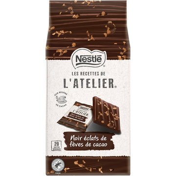 Carrés chocolat noir éclats fèves cacao NESTLE L'ATELIER - Sachet de 176g