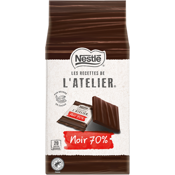 Carrés chocolat noir intense 70% NESTLE L'ATELIER - Sachet de 176g