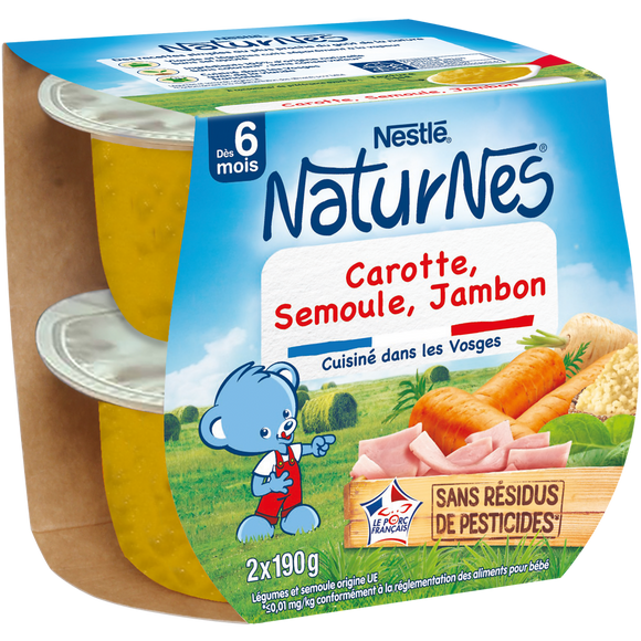 Carrotte Semoule jambon NATURNES 2x190g
