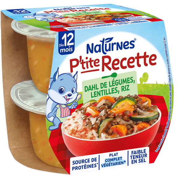 P'tite recette Dahl de légumes lentilles riz dés 12 mois NATURNES 2x20