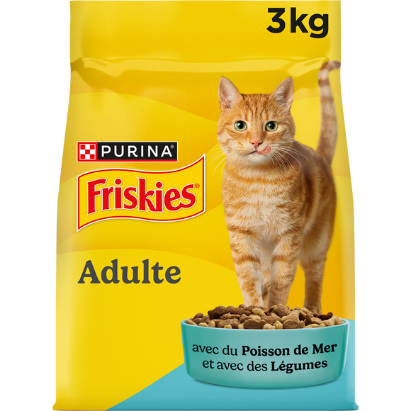 Croquettes pour chats adultes avec du Poisson de mer et des légumes,Purina FRISKIES sac de 3 kg