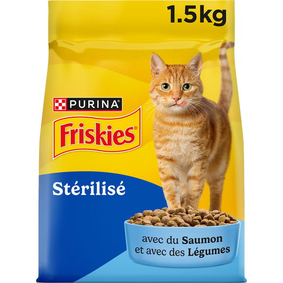 Croquettes pour chats stérilisés avec du Saumon et des Légumes PurinaFRISKIES - sac de 1,5 kg