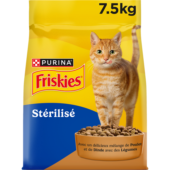 Croquettes pour chats stérilisés avec un délicieux mélange de Poulet et de Dinde avec des Légumes sac de 7,5 kg