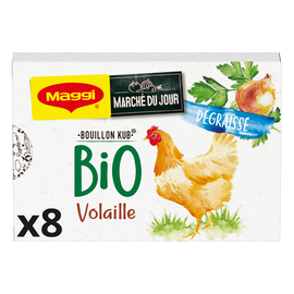 Bouillon cube bio volaille dégraissé MAGGI, boite de 8 cubes, 80g