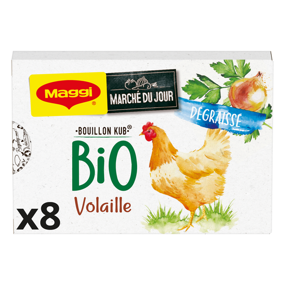 Bouillon cube bio volaille dégraissé MAGGI, boite de 8 cubes, 80g