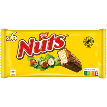 Barres de chocolat au lait et noisettes NUTS - 6 barres de 42g