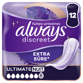 Serviettes fuites urinaires ALWAYS DISCREET Ultimate Nuit x12